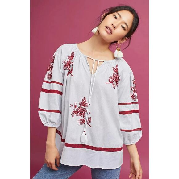 Velvet by Graham Spencer Anthropologie Shirt Small "Ola" Embroidered Top Boho - Picture 1 of 8
